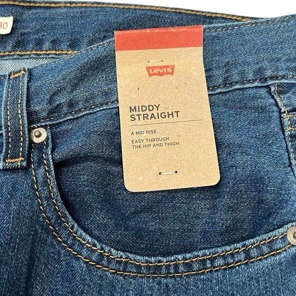Levi's Middy Straight Jeans Denim‎ Women's 35x30 Medium Wash Mid-Rise NWT Soft - Picture 2 of 6